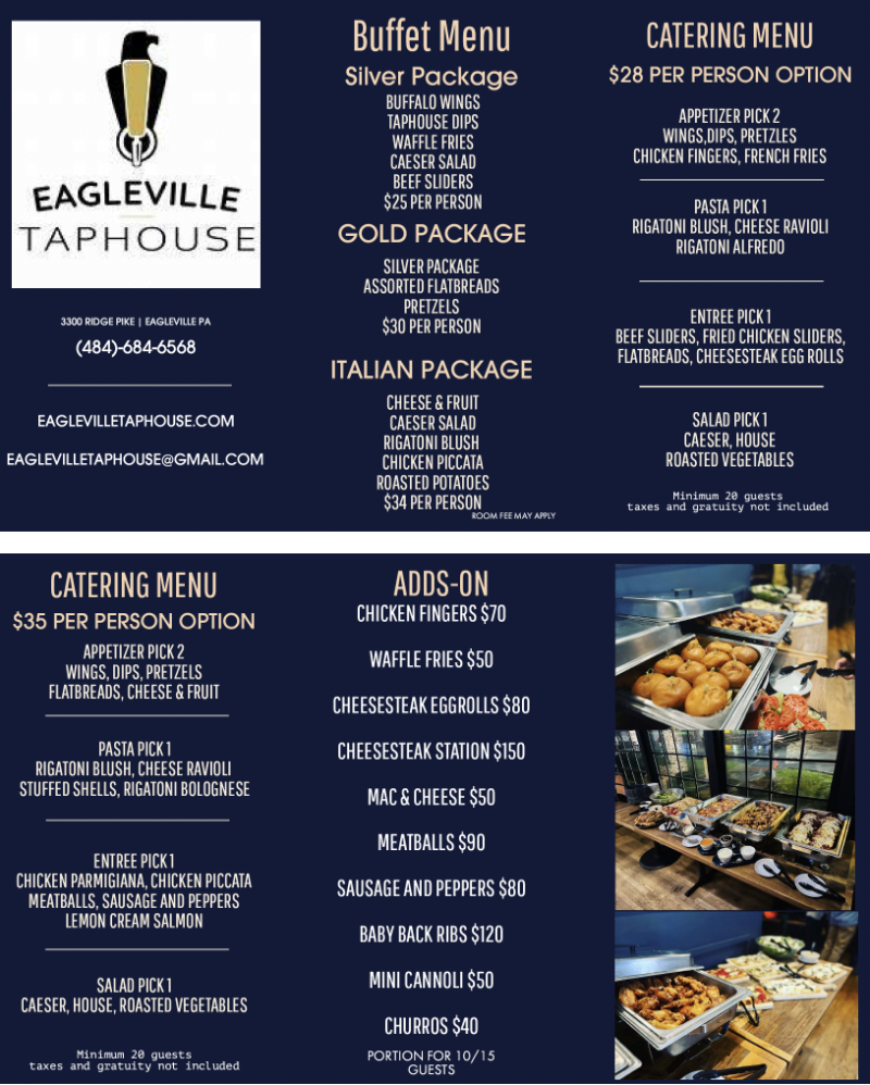 Eagleville Taphouse catering and buffet menu